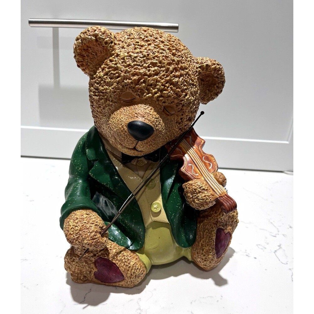 Rubbery Teddy Bear Violin Player  Green Jacket 10 in Bouncy Multi Song Musical
